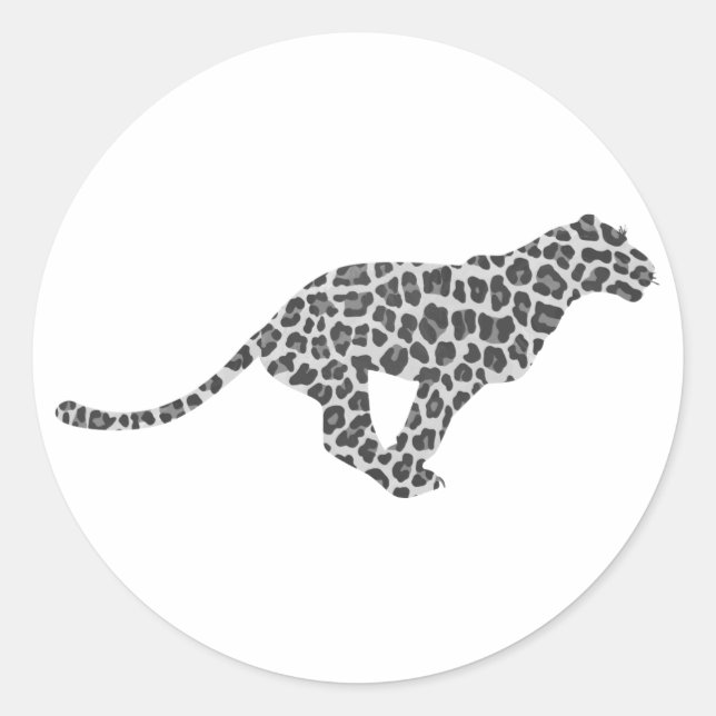 Leopard Gray and Light Gray Silhouette Classic Round Sticker (Front)