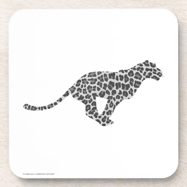 Leopard Gray and Light Gray Silhouette Drink Coaster (Front)