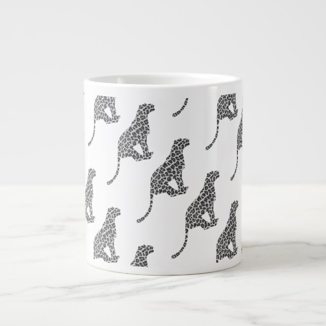 Leopard Gray and Light Gray Silhouette Giant Coffee Mug (Front)