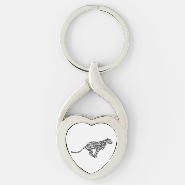 Leopard Gray and Light Gray Silhouette Keychain (Front)