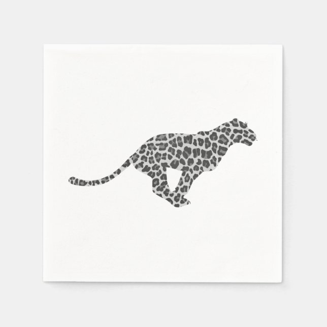 Leopard Gray and Light Gray Silhouette Paper Napkins (Front)