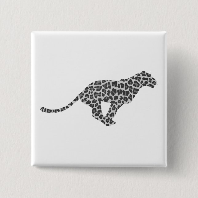 Leopard Gray and Light Gray Silhouette Pinback Button (Front)