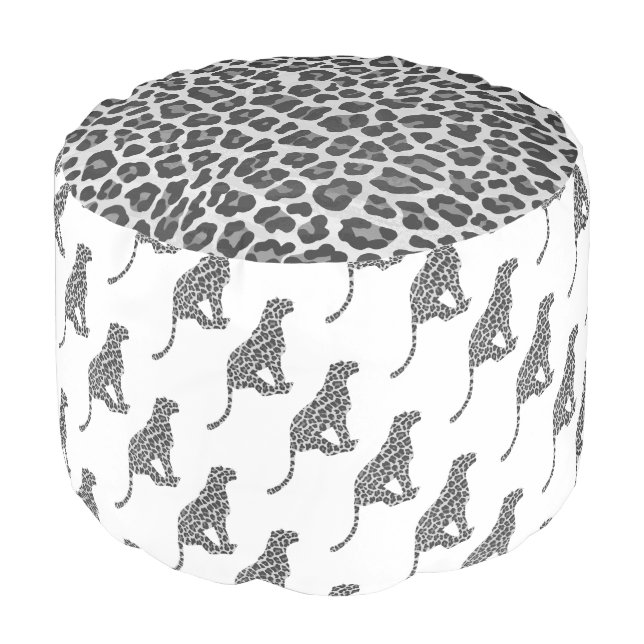 Leopard Gray and Light Gray Silhouette Pouf (Angled Front)