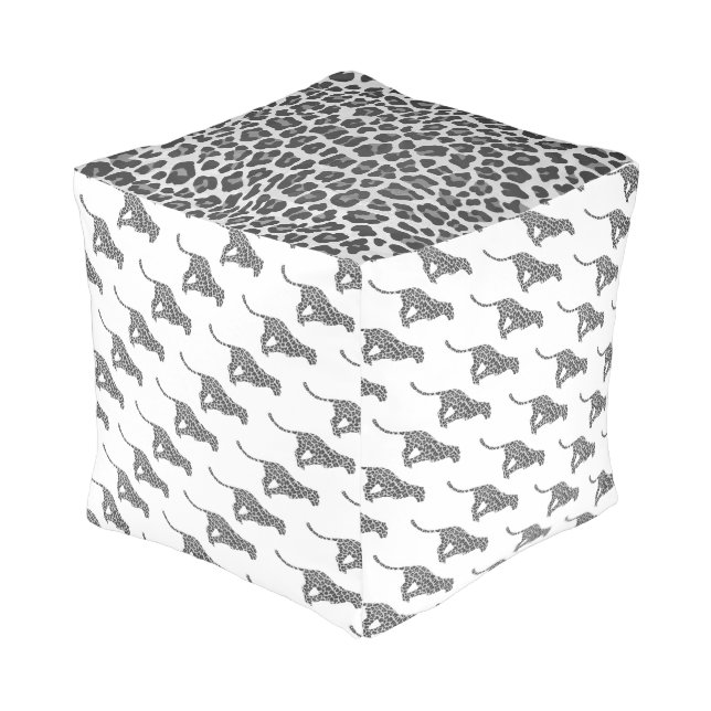 Leopard Gray and Light Gray Silhouette Pouf (Angled Back)
