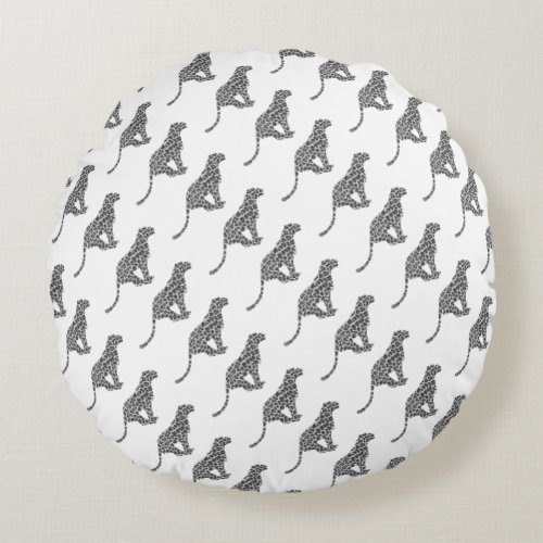 Leopard Gray and Light Gray Silhouette Round Pillow