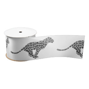 Leopard Gray and Light Gray Silhouette Satin Ribbon