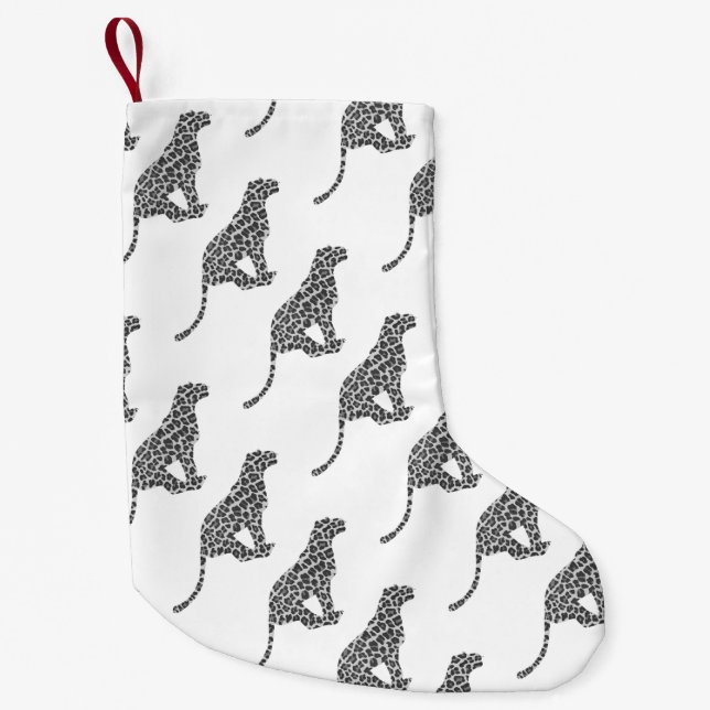 Leopard Gray and Light Gray Silhouette Small Christmas Stocking (Front)