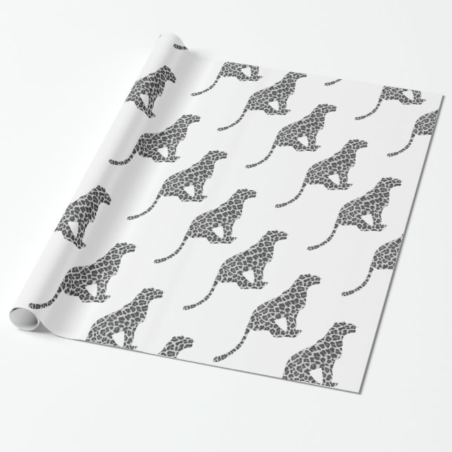 Leopard Gray and Light Gray Silhouette Wrapping Paper (Unrolled)