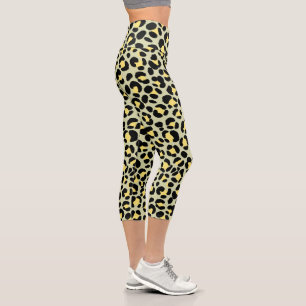 Leopard Green Black Yellow Capri Leggings
