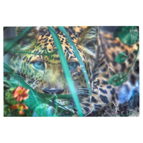 LEOPARD GREEN EYES GAZER METAL PRINT