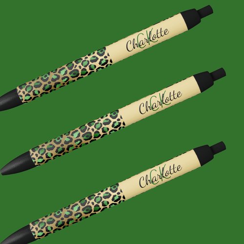 Leopard green gold monogram signature name black ink pen