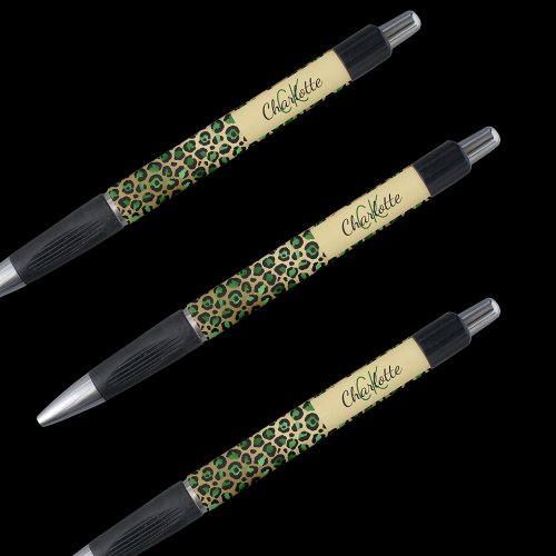 Leopard green gold monogram signature name pen