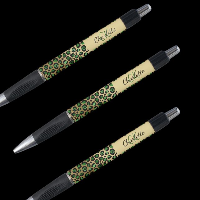 Leopard green gold monogram signature name pen (Creator Uploaded)