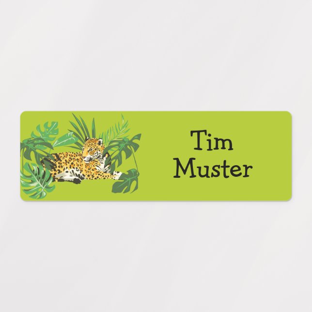 Leopard - green ・ square kids' labels (Design 1)