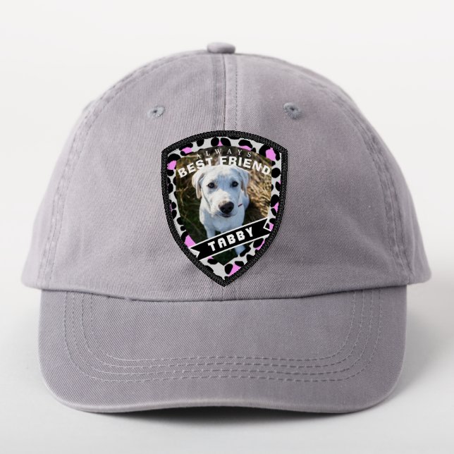 Leopard Grey Pink Black Pet Photo Personalized Patch (On Headwear)