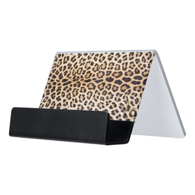 Leopard hair desk business card holder (Angled Front)