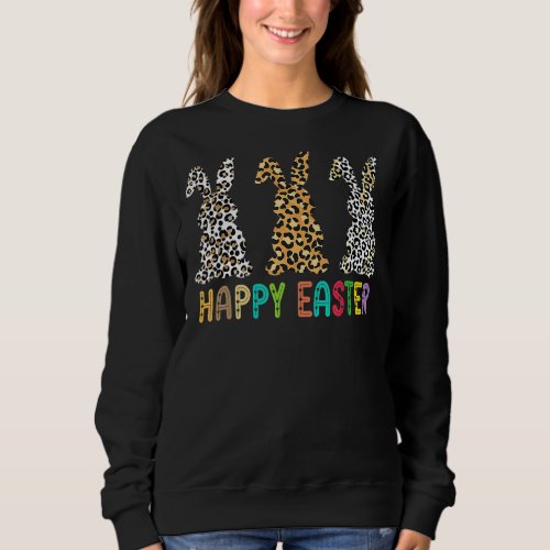Leopard Happy Easter For Teen Girls Women Easter D Sweatshirt