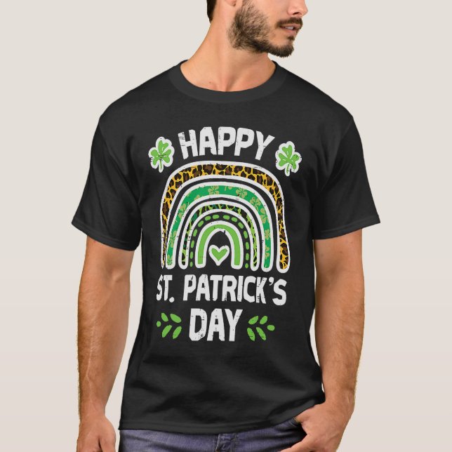 Leopard Happy St Patricks Day Rainbow Cute Women G T-Shirt (Front)