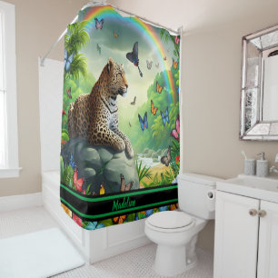 Leopard Haven: Colorful Tropical Surroundings Shower Curtain