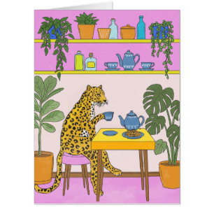 Leopard Having Tea Card