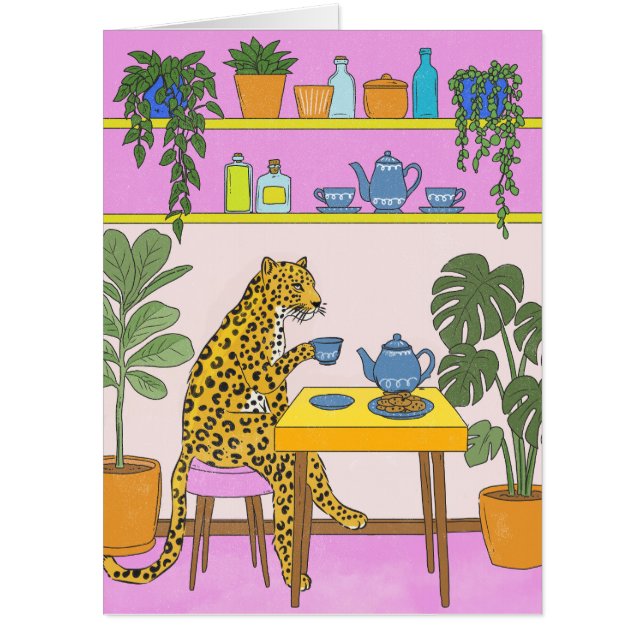 Leopard Having Tea Card (Front)