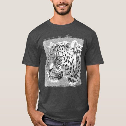 Leopard Head Modern Elegant Charcoal Heather T_Shirt