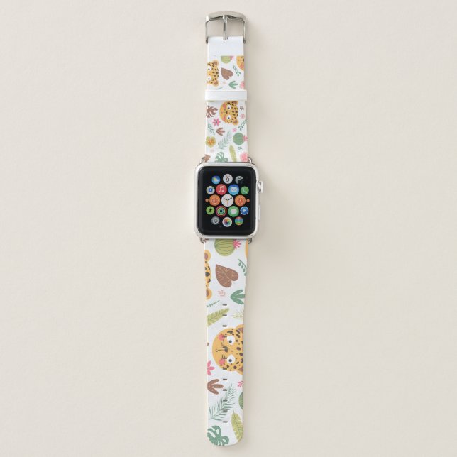 Leopard Head Tropical Plants Pattern Apple Watch Band (Front)