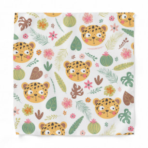 Leopard Head Tropical Plants Pattern Bandana