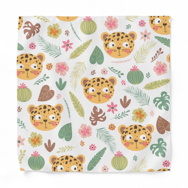 Leopard Head Tropical Plants Pattern Bandana (Front)