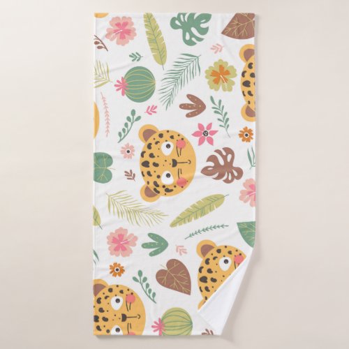 Leopard Head Tropical Plants Pattern Bath Towel