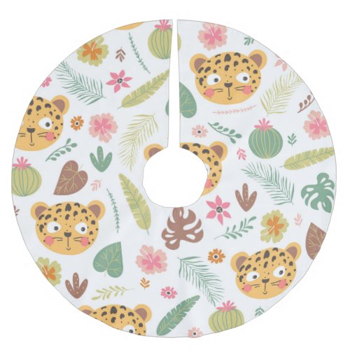 Leopard Head Tropical Plants Pattern Brushed Polyester Tree Skirt