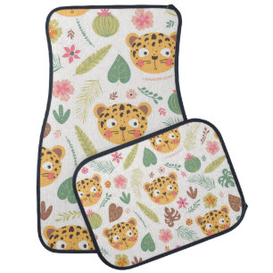 Leopard Head Tropical Plants Pattern Car Floor Mat