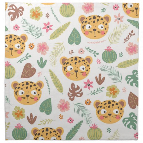 Leopard Head Tropical Plants Pattern Cloth Napkin