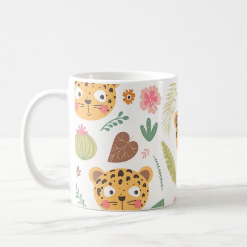 Leopard Head Tropical Plants Pattern Coffee Mug