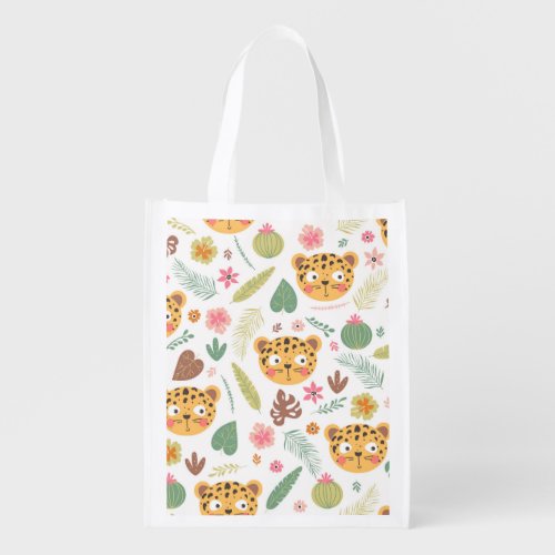 Leopard Head Tropical Plants Pattern Grocery Bag
