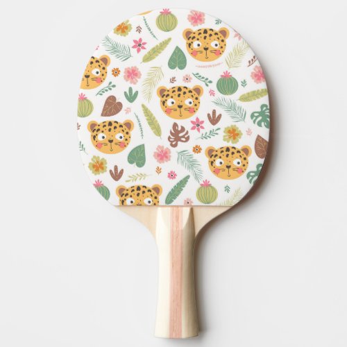 Leopard Head Tropical Plants Pattern Ping Pong Paddle
