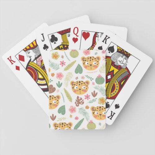 Leopard Head Tropical Plants Pattern Playing Cards