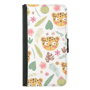 Leopard Head Tropical Plants Pattern Samsung Galaxy S5 Wallet Case