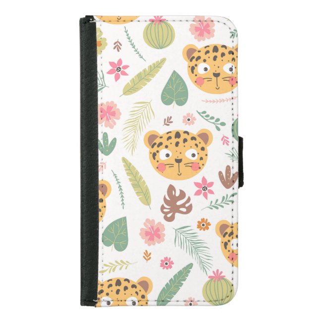 Leopard Head Tropical Plants Pattern Samsung Galaxy Wallet Case (Front)