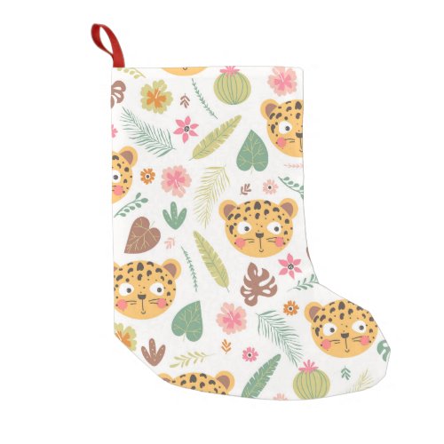 Leopard Head Tropical Plants Pattern Small Christmas Stocking
