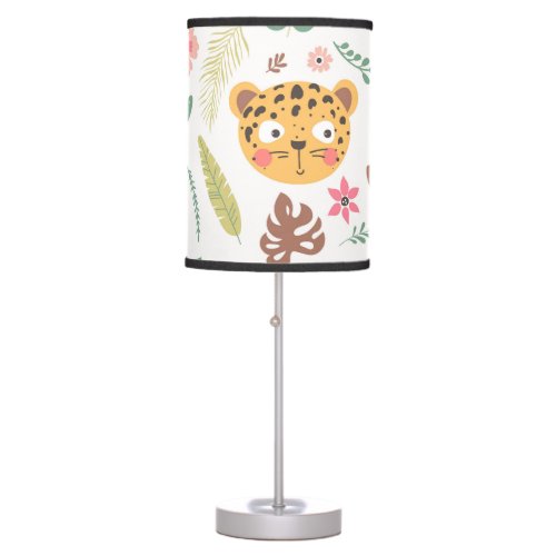 Leopard Head Tropical Plants Pattern Table Lamp