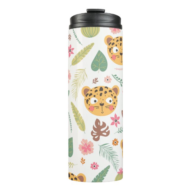 Leopard Head Tropical Plants Pattern Thermal Tumbler (Front)