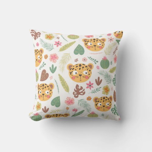 Leopard Head Tropical Plants Pattern Throw Pillow