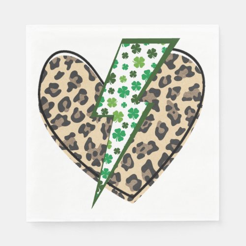 Leopard Heart and Green Clover Lightning Bolt Napkins