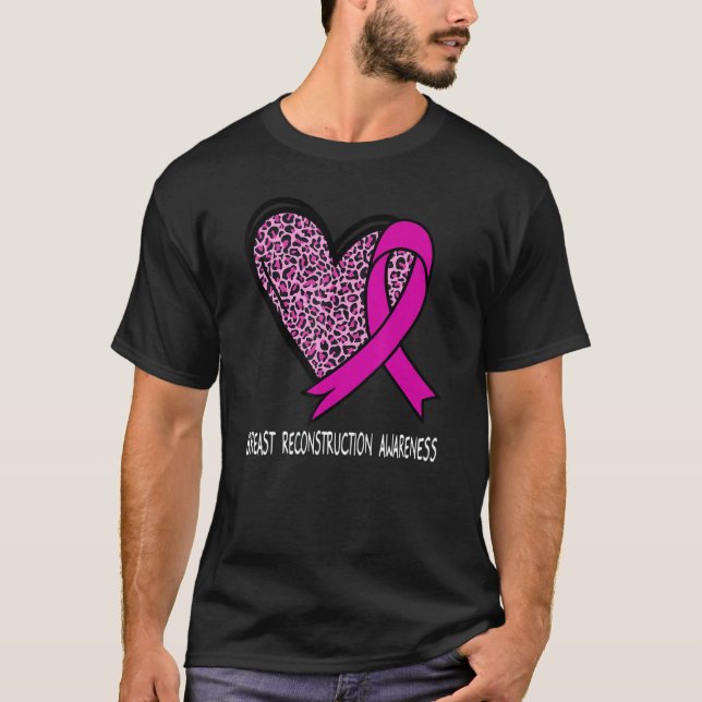 Leopard Heart Breast Reconstruction Awareness Pink T-Shirt (Front)