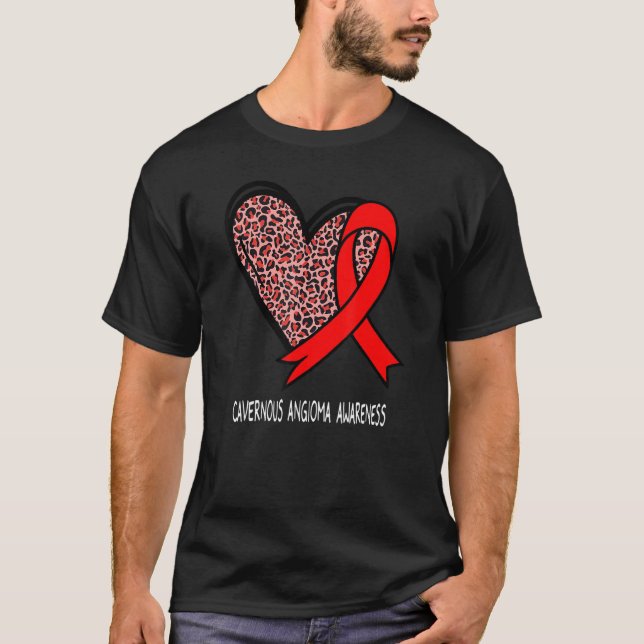 Leopard Heart Cavernous Angioma Awareness Red Ribb T-Shirt (Front)