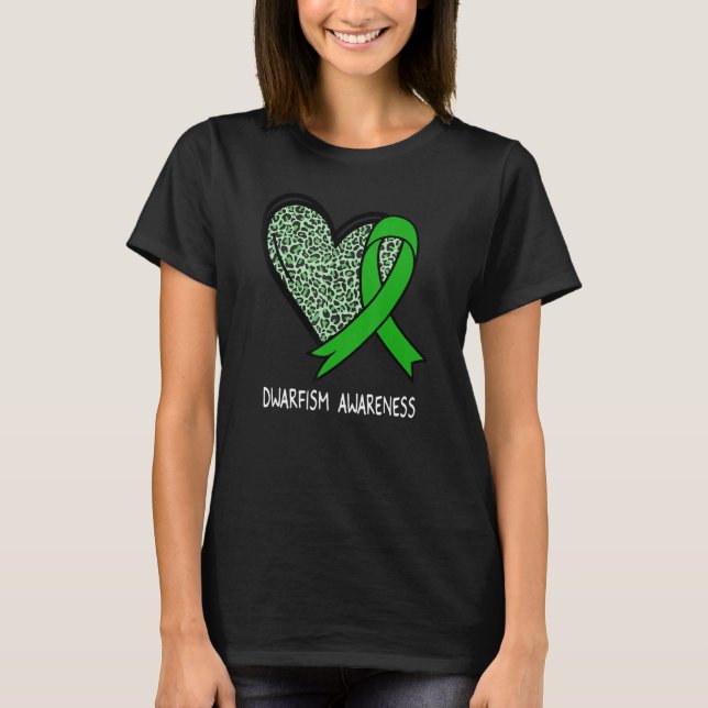 Leopard Heart Dwarfism Awareness Green Ribbon T-Shirt (Front)