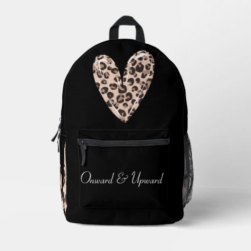 Leopard Heart Explorer Onward  Upward Black Printed Backpack