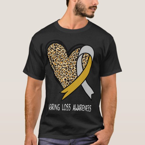 Leopard Heart Hearing Loss Awareness Silver  Gold T_Shirt