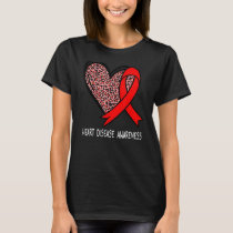 Leopard Heart Heart Disease Awareness Red Ribbon T-Shirt